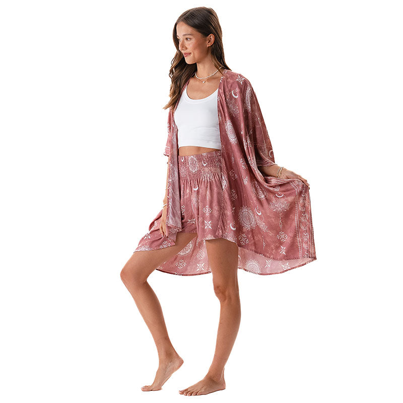 Dusty Rose Lotus Moon Kimono