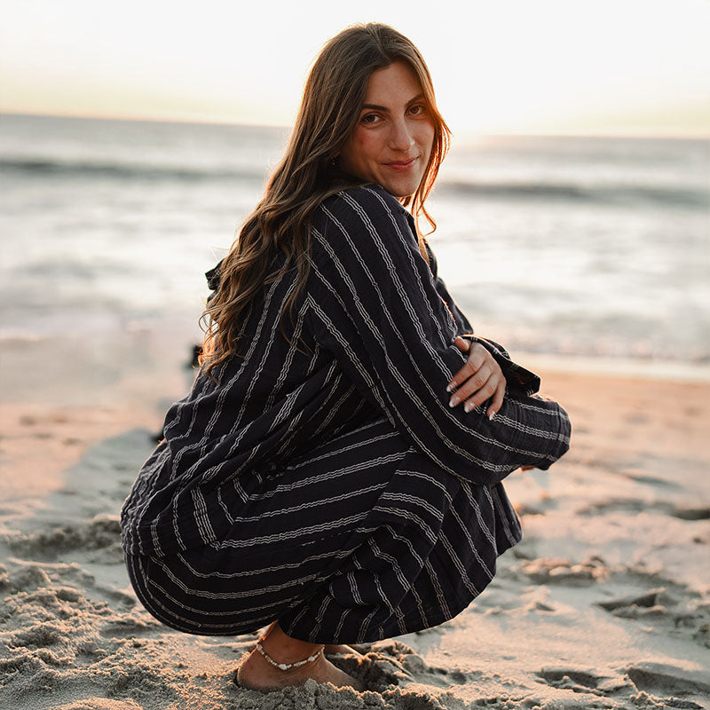 Navy Sailor Stripe Baja Pullover, front