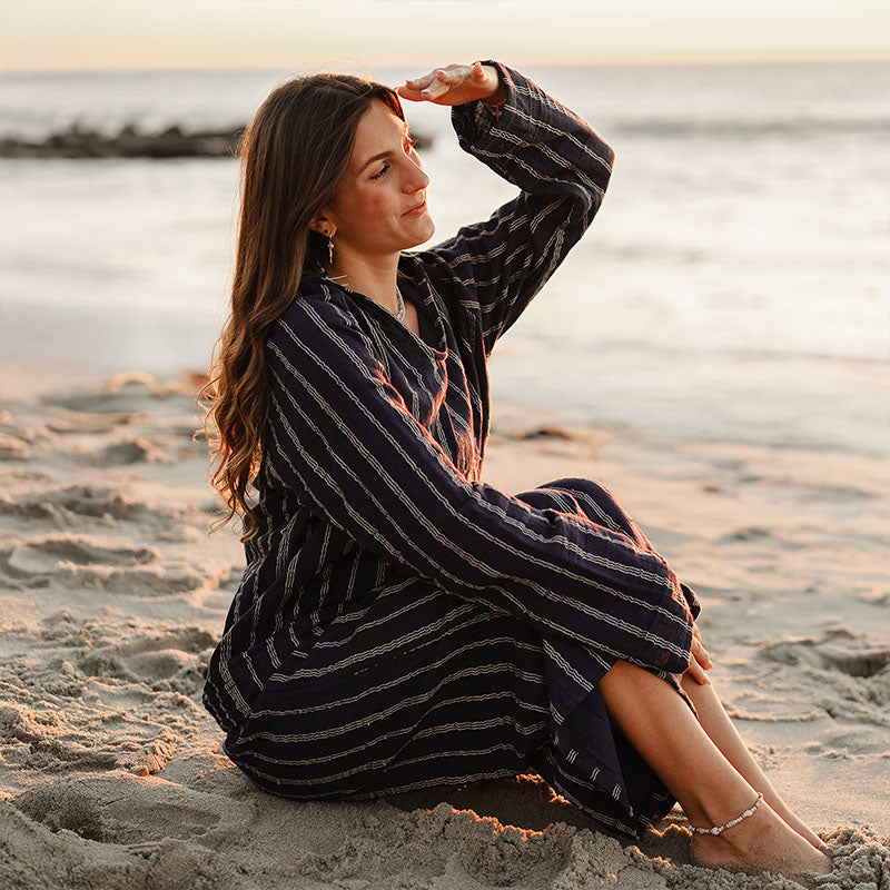 Navy Sailor Stripe Baja Pullover