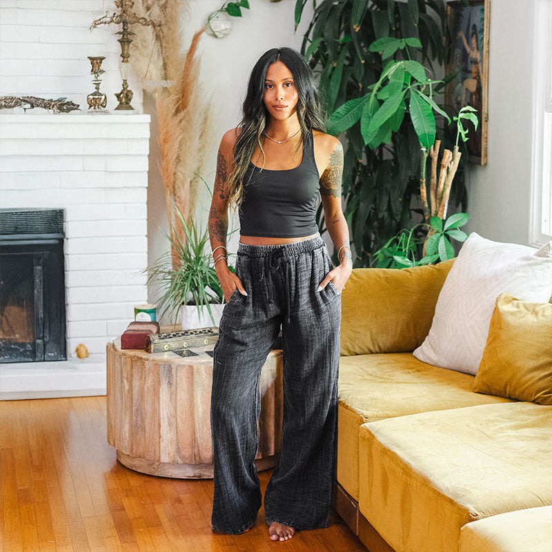 Vintage Black Cotton Cabana Pants