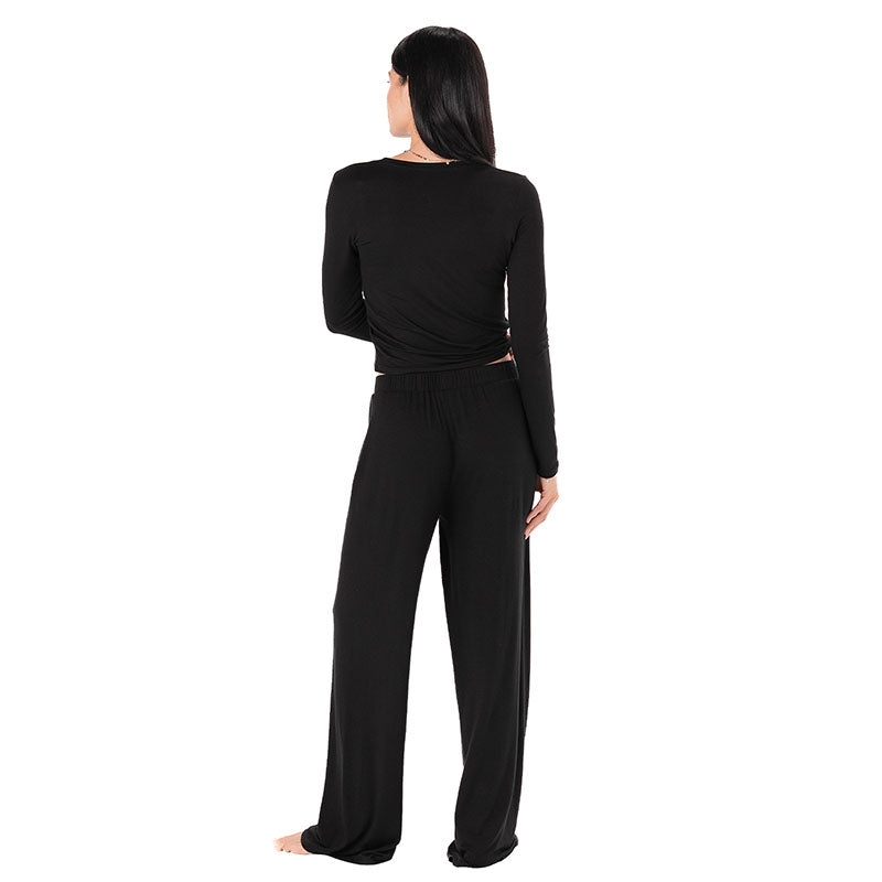 Black Modal Sway Wide Leg Pants, back