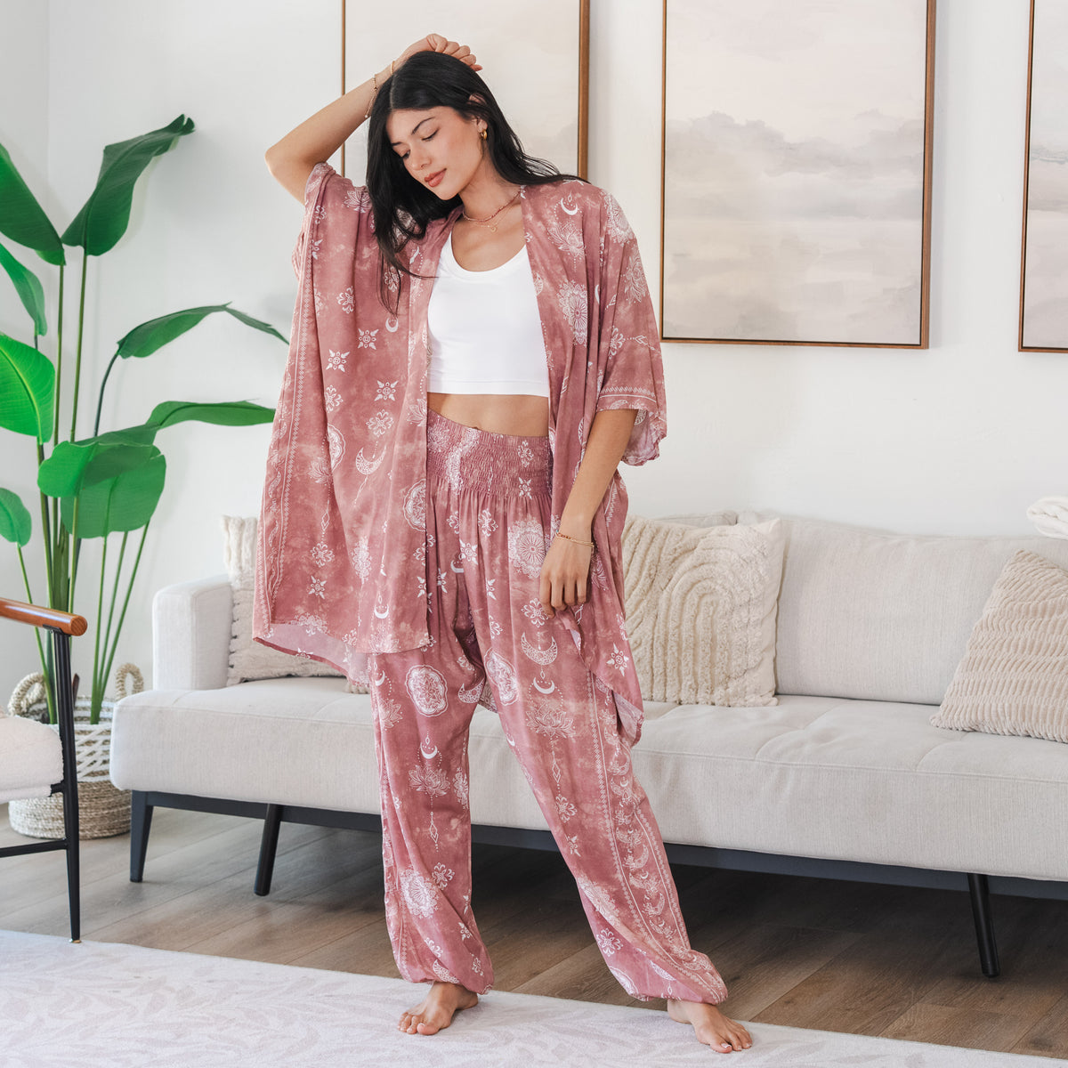Dusty Rose Lotus Moon Harem Pants