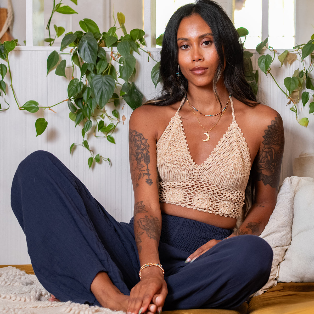 Oxford Wide Leg Cotton Pants