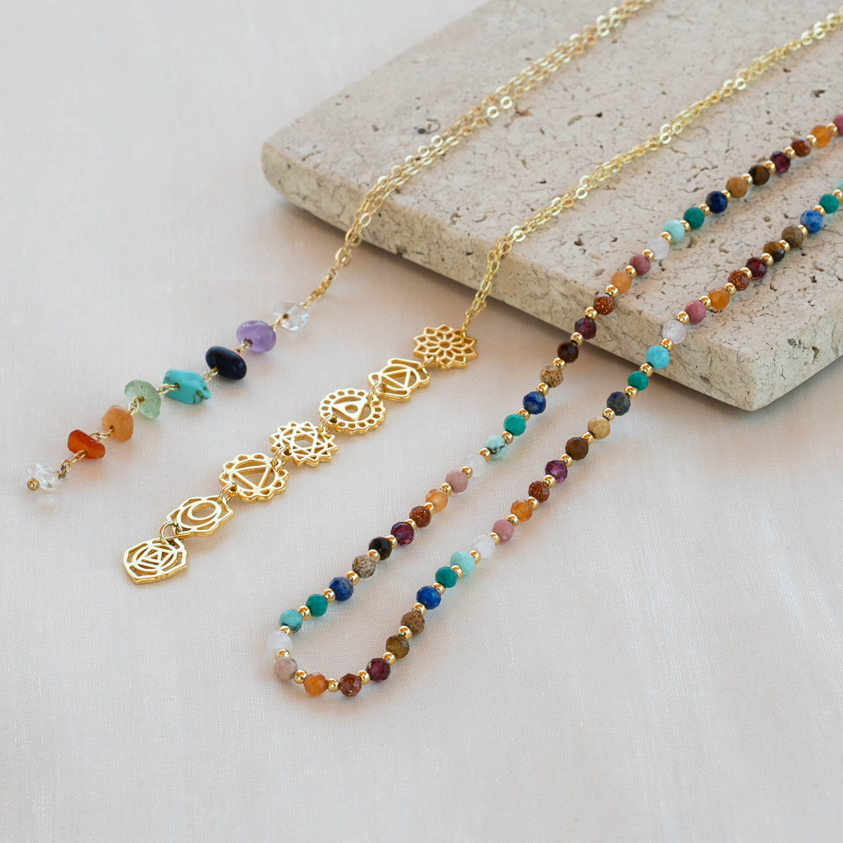 7 Chakras Raw Stone Healing Necklace