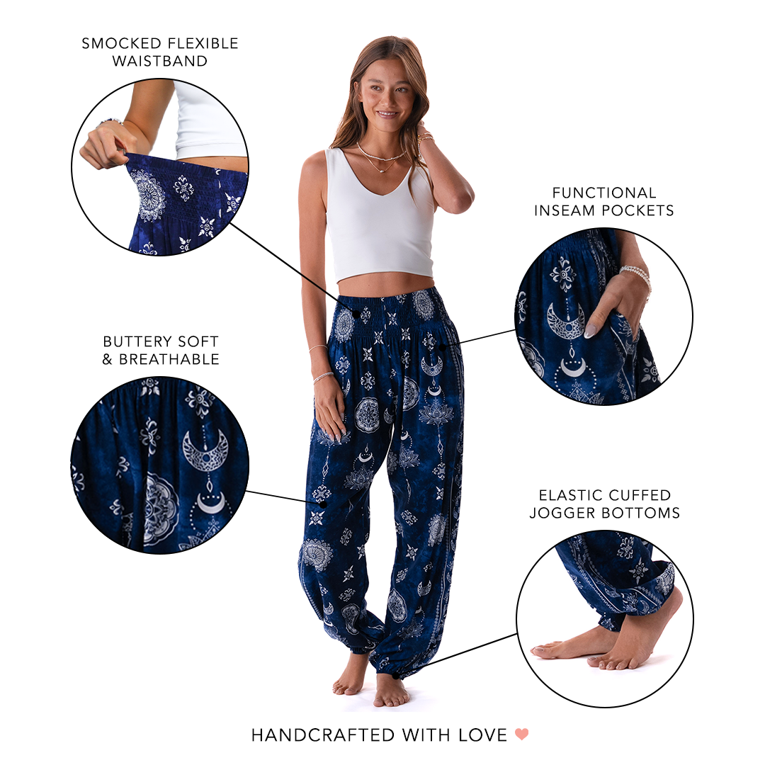 Nightfall Blue Lotus Moon Harem Pants