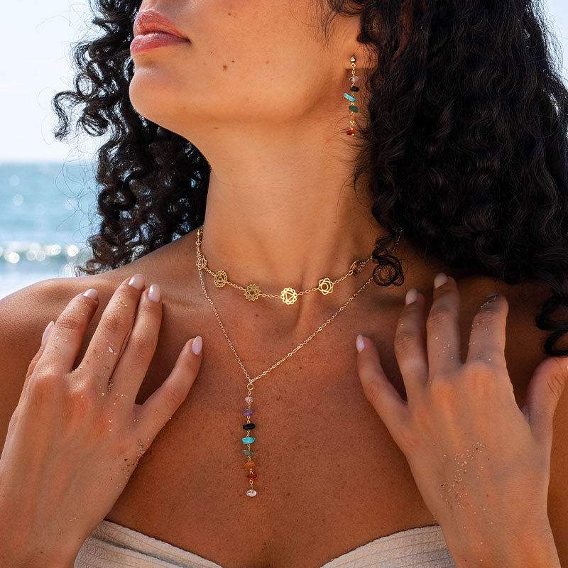 7 Chakras Raw Stone Healing Necklace