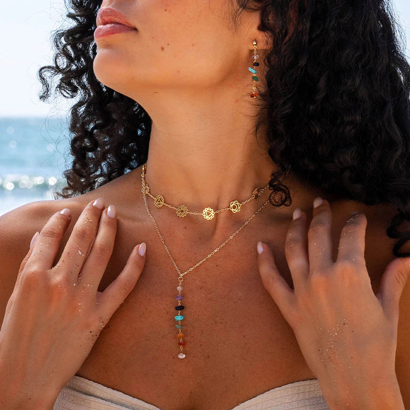 7 Chakras Raw Stone Earrings