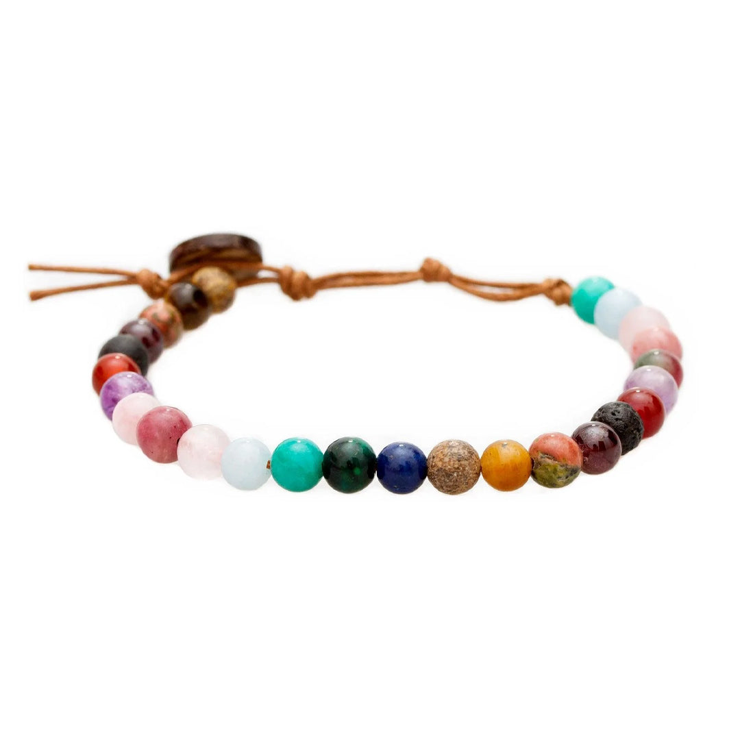 6mm multicolor stone healing bracelet with a coconut button clasp