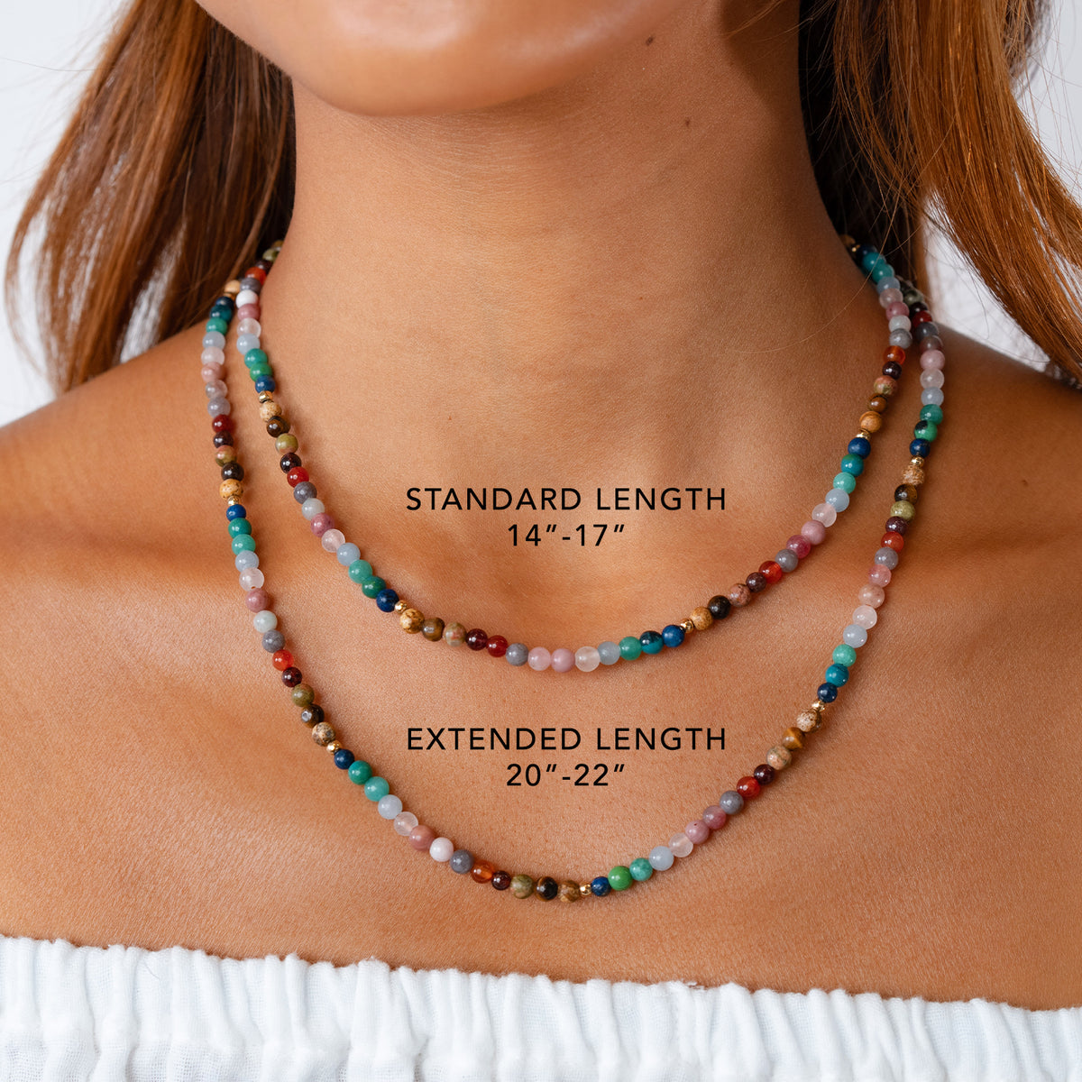 Master Healer 4mm Healing Necklace, length comparison on neck