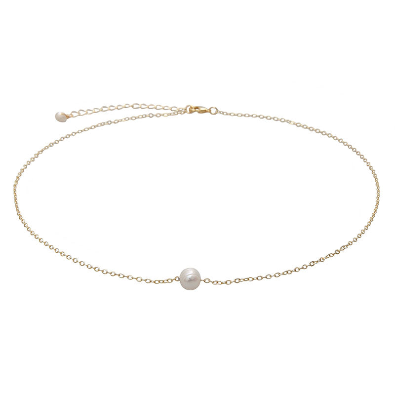 Pearl Necklace, flat lay gold chain with extender
