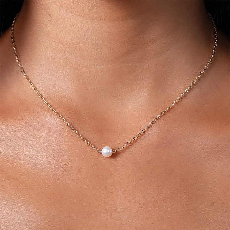Pearl Necklace, on neck gold chain