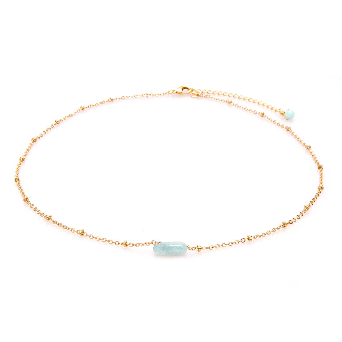 Aquamarine stone healing necklace on a gold chain