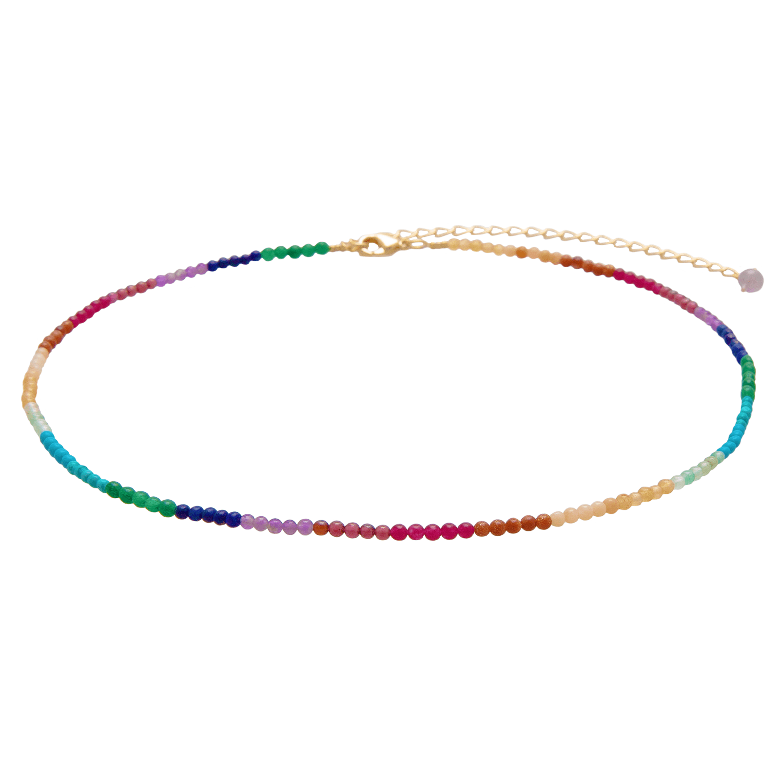 Gold Chain Necklace with an assortment of rainbow colored beads