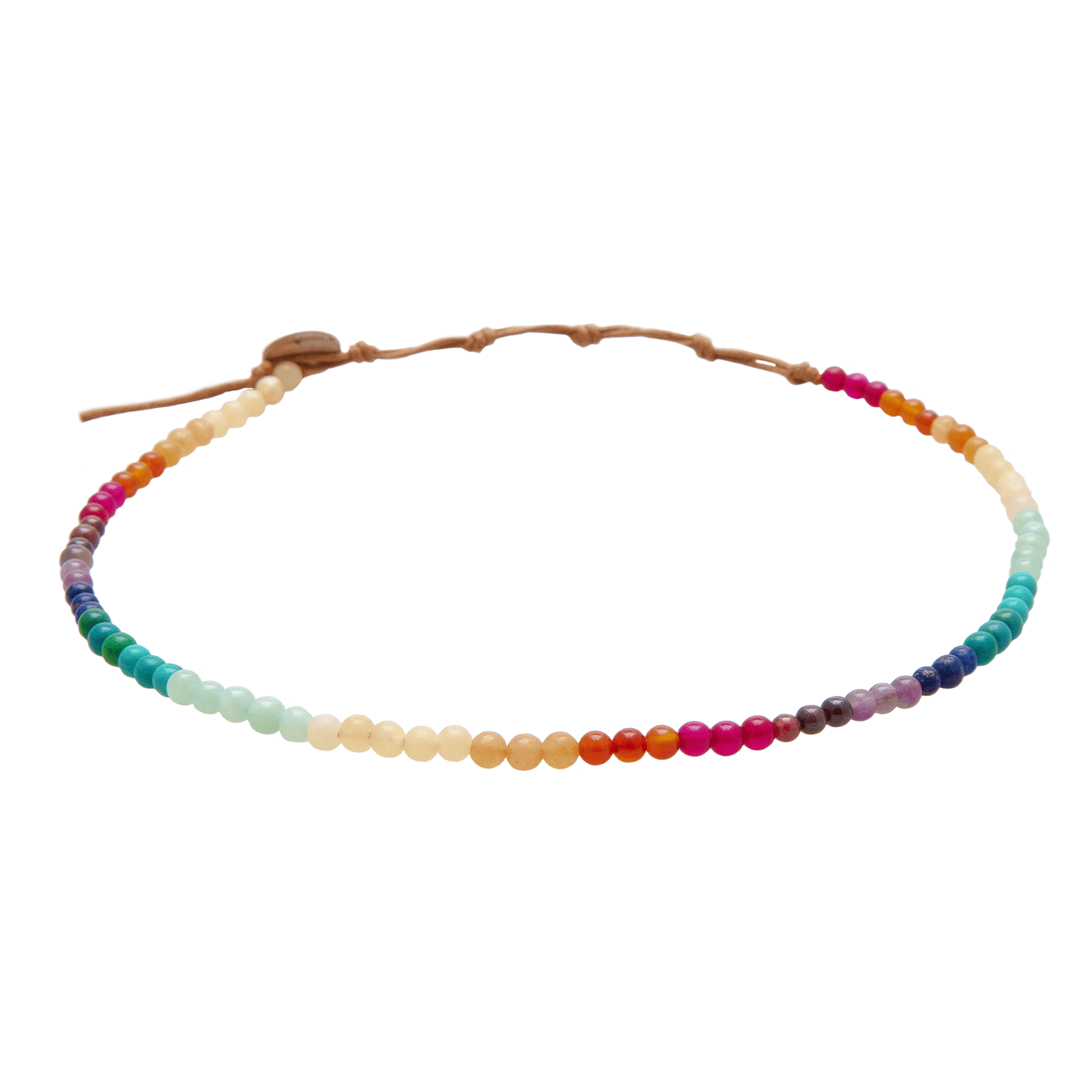 4mm multicolor stone healing necklace with a coconut button closure
