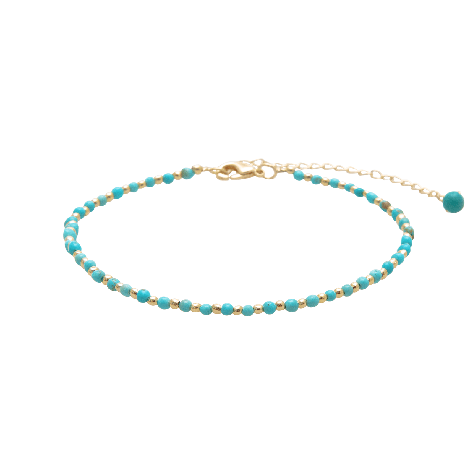 2mm turquoise stone and gold bead healing anklet with gold chain