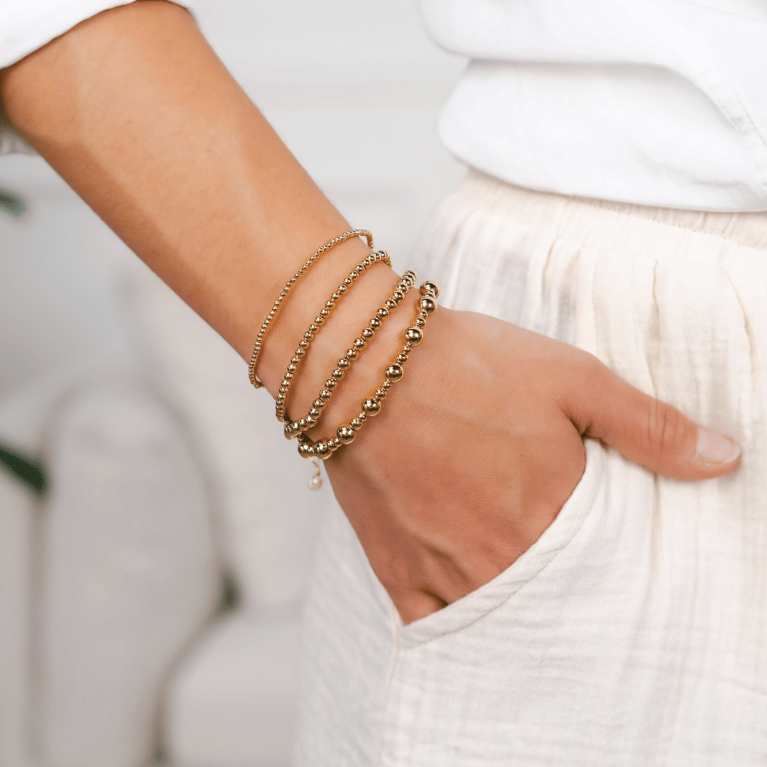 Gold 3mm Stretch Bead Bracelet