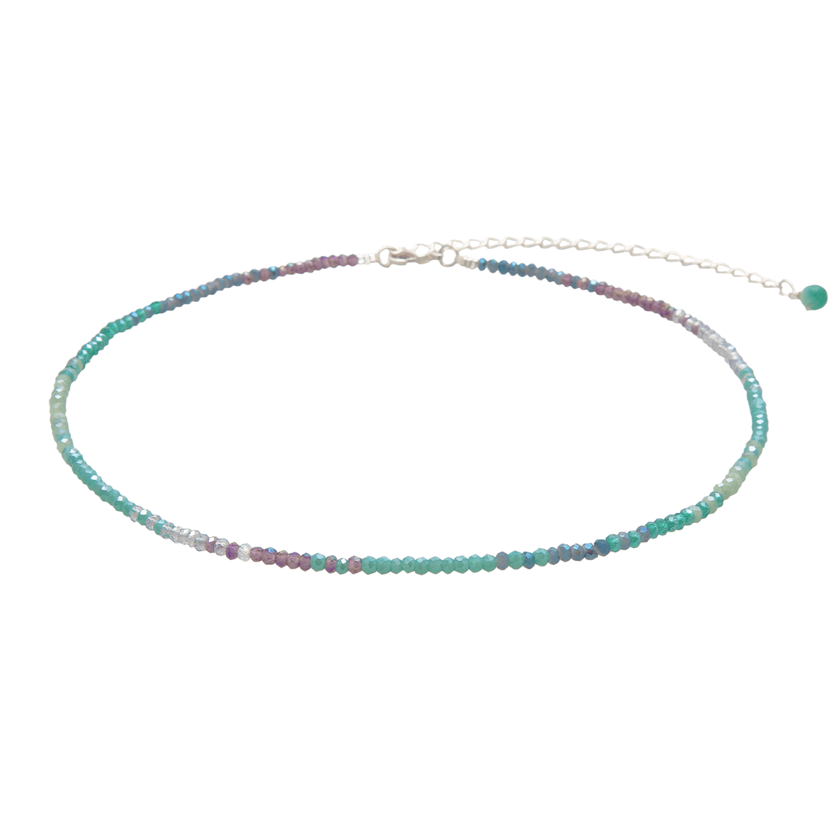 Purple, teal and blue stone goddess necklace on gold chain