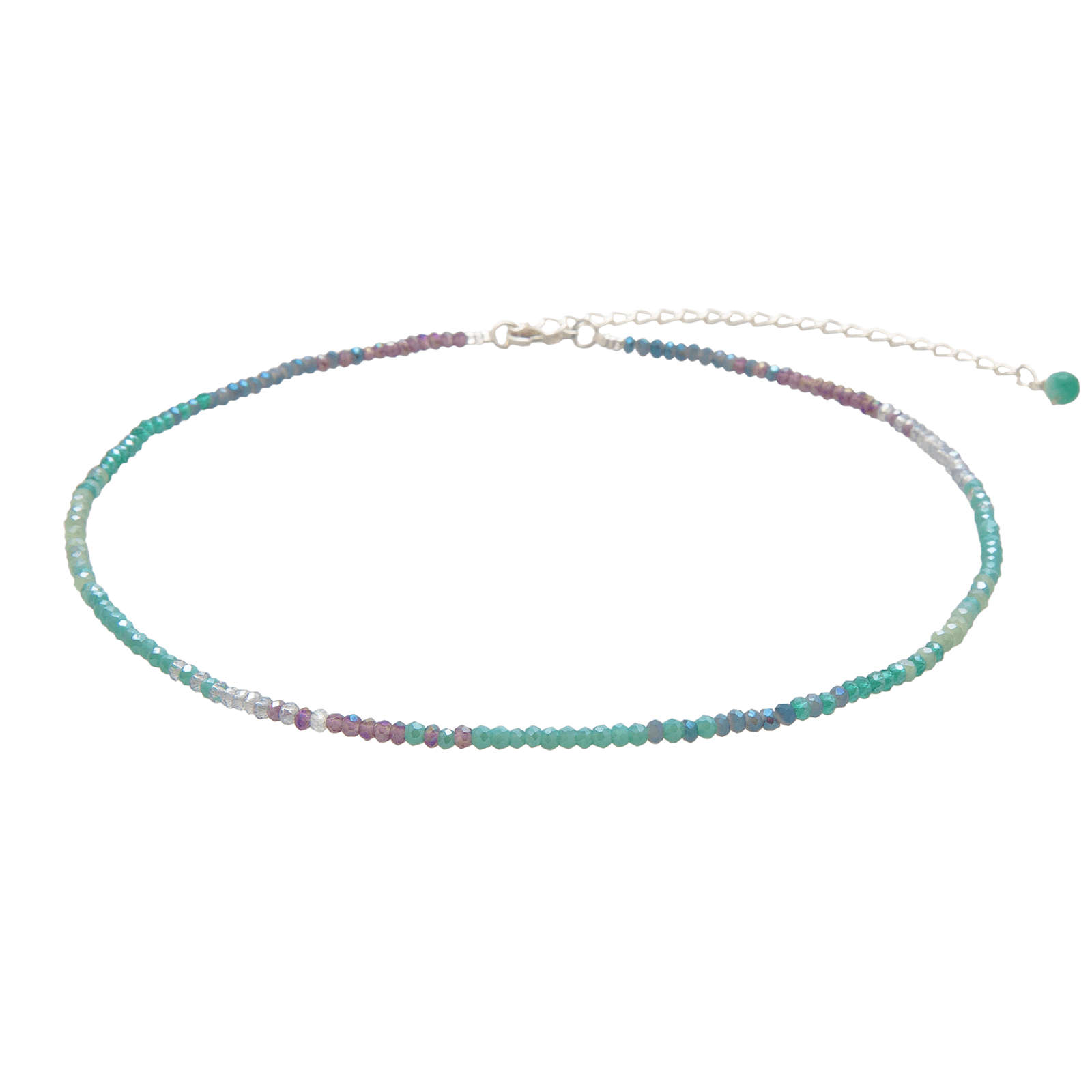 Purple, teal and blue stone goddess necklace on gold chain