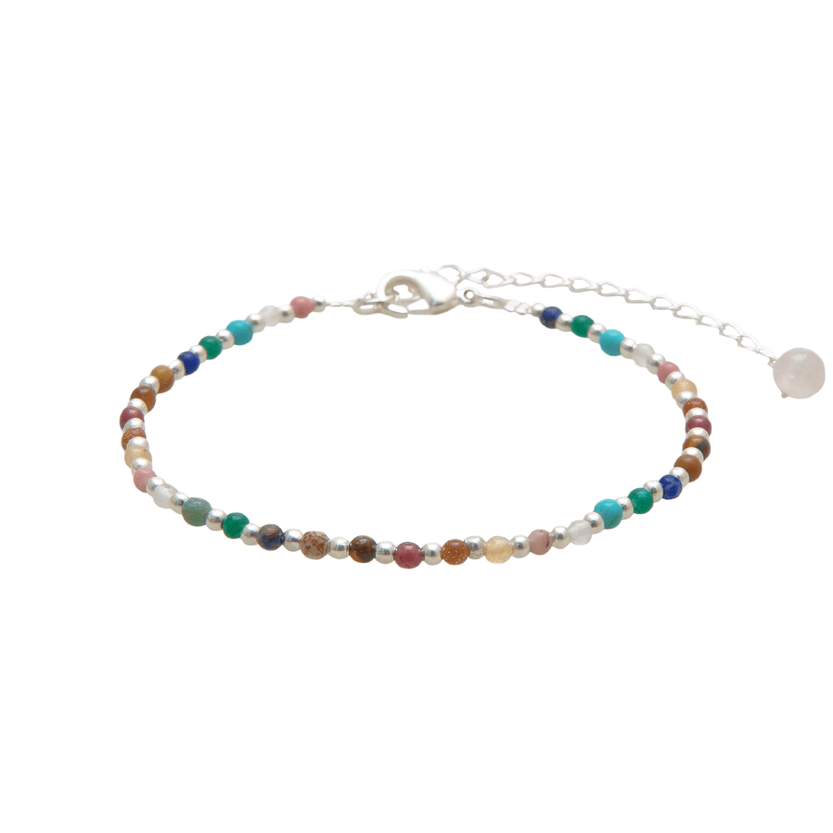 Dainty bracelet with assorted multi-color stones and silver beads
