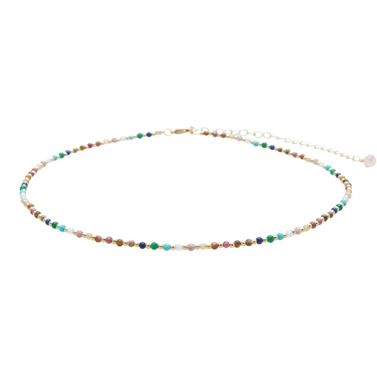 2mm multicolor stone and gold bead healing necklace
