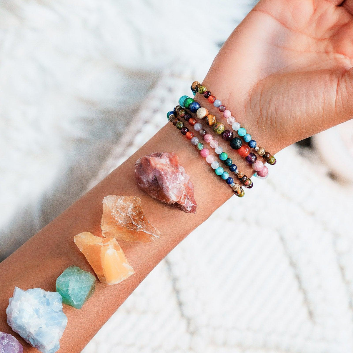 4mm multicolor stone healing bracelet stack 