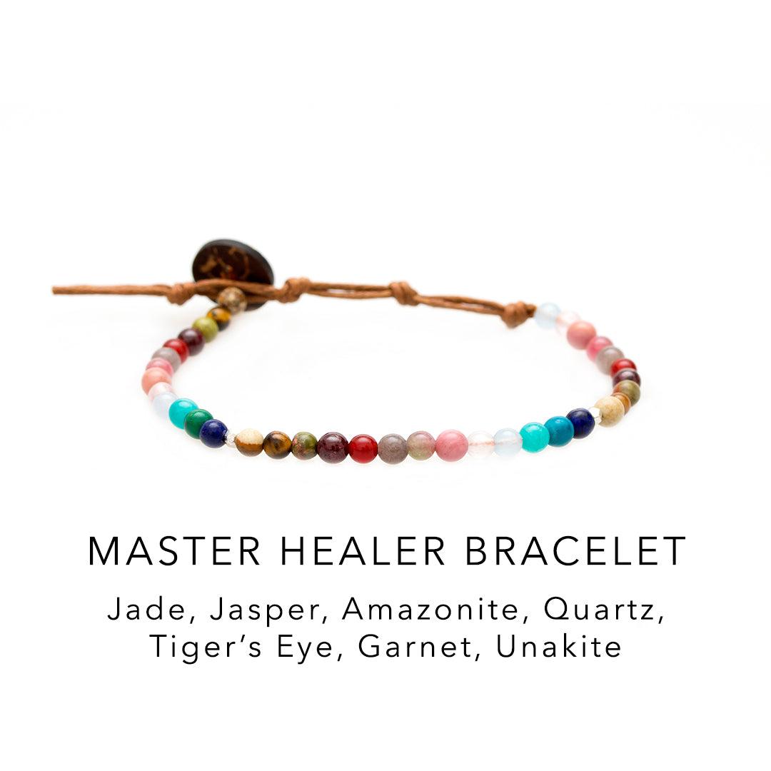 4mm multicolor stone healing bracelet with a coconut button clasp