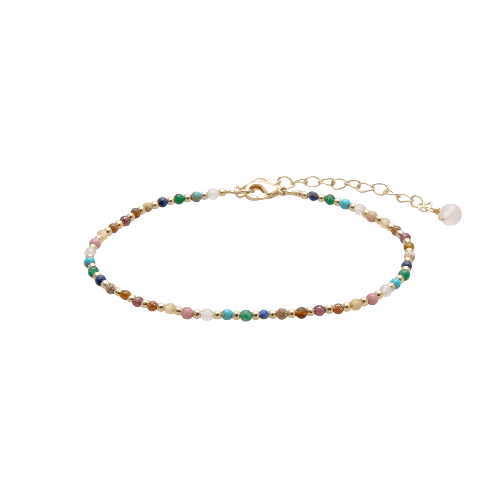 Dainty anklet with assorted multi-color stones and gold beads