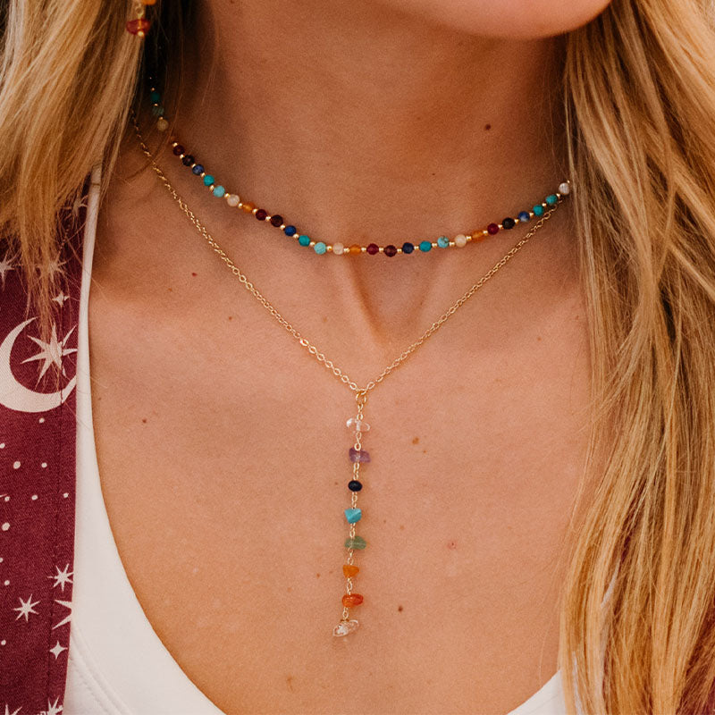7 Chakras Raw Stone Healing Necklace